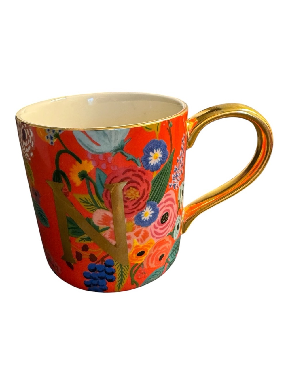 Rifle Paper Co. x Anthropologie Garden Party Monogram Mug | Initial “N” | EUC - Picture 2 of 5